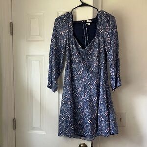 J. Crew Navy Floral Long Sleeve Dress